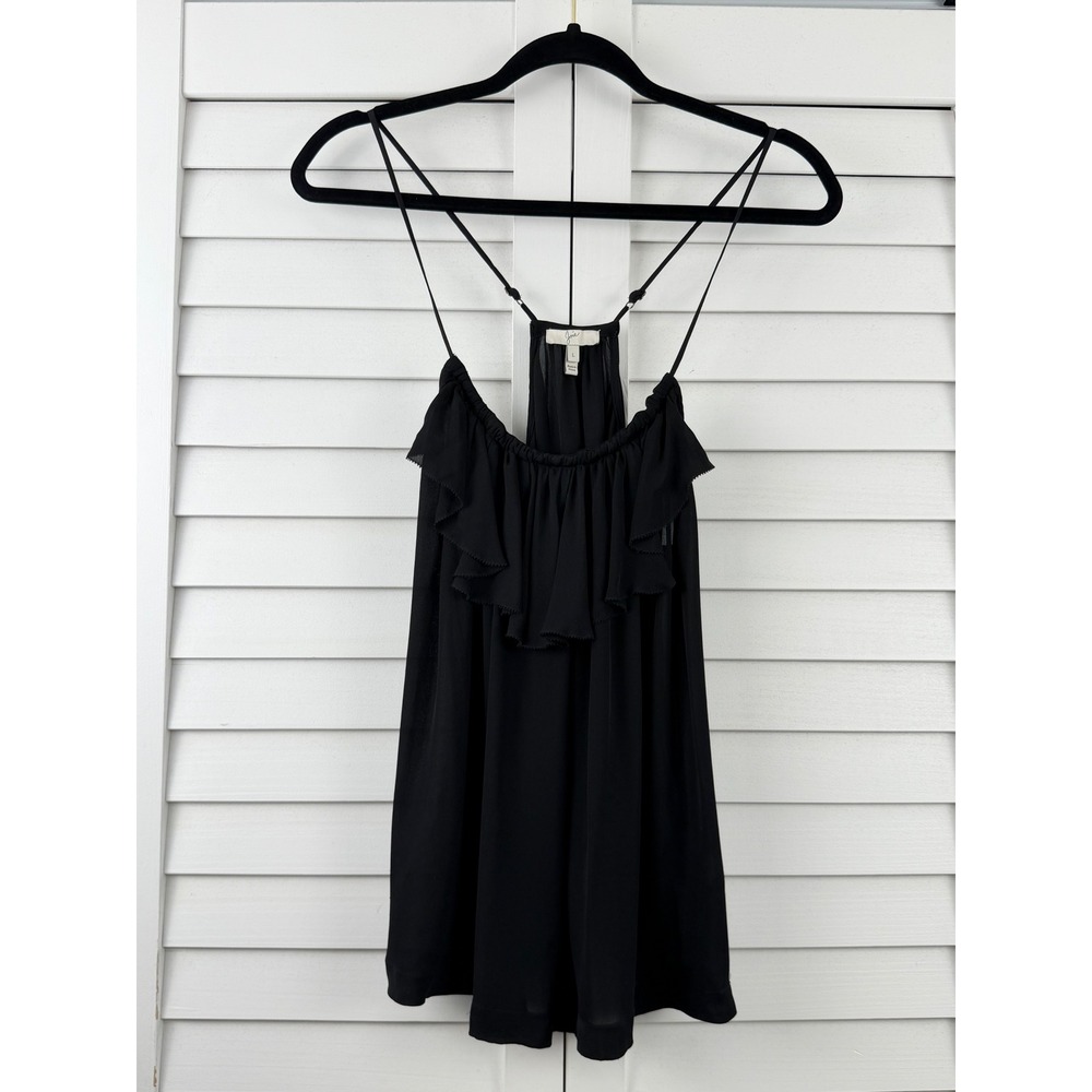 Joie Silk Camisole Top Women L Black Ruffle Racerback Spaghetti Strap